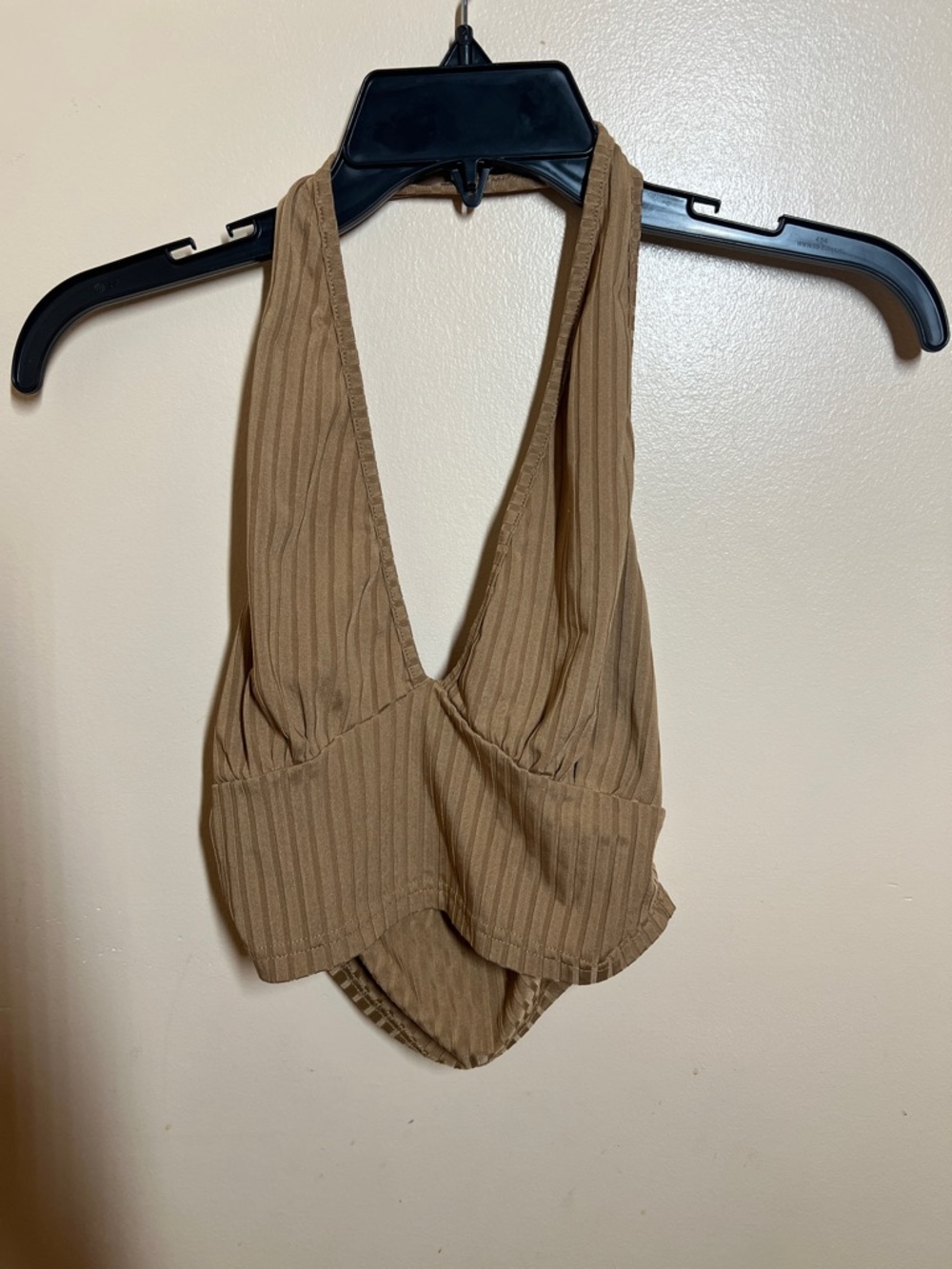 SHEIN Brown Ribbed Halter Crop Camisole